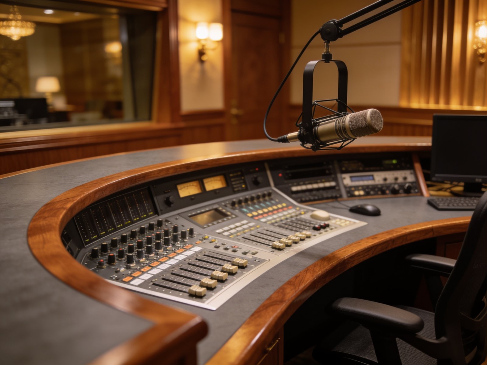 Oak-trimmed broadcast console