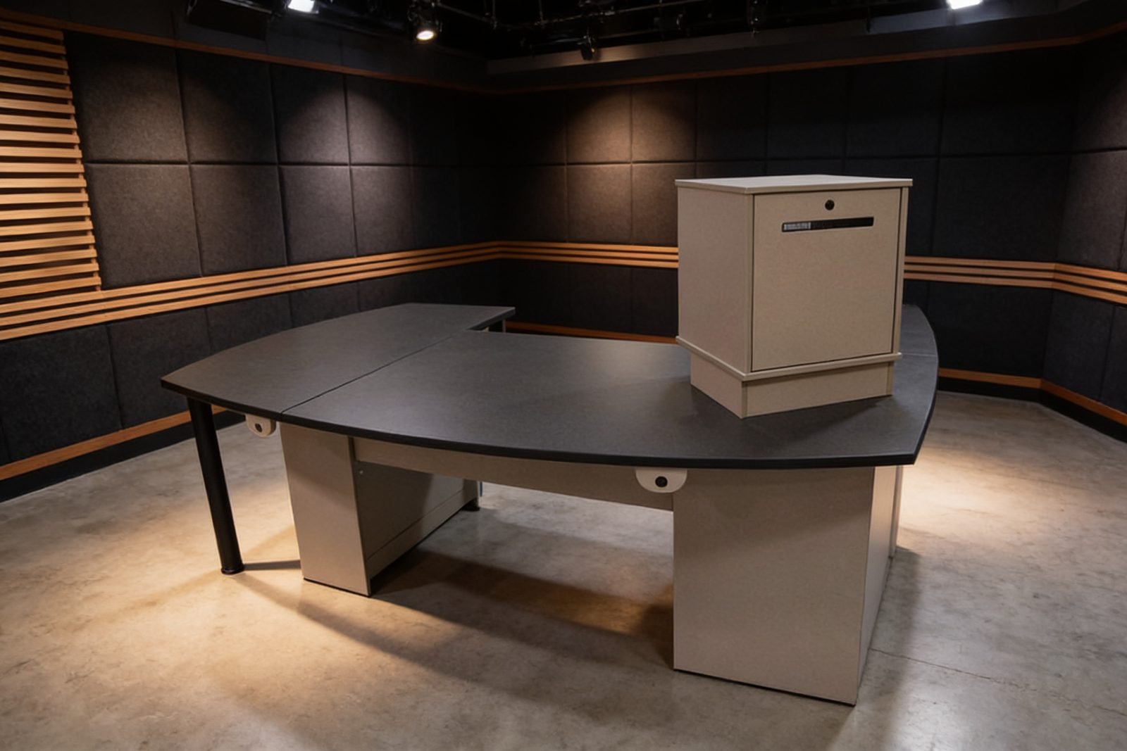 Radius Curve console with overbridge cabinet